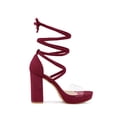 thumbnail image 3 of BLISSFUL STEP Women's Clear Strap Platform Lace up Block Heel Sandals Burgundy 10, 3 of 8