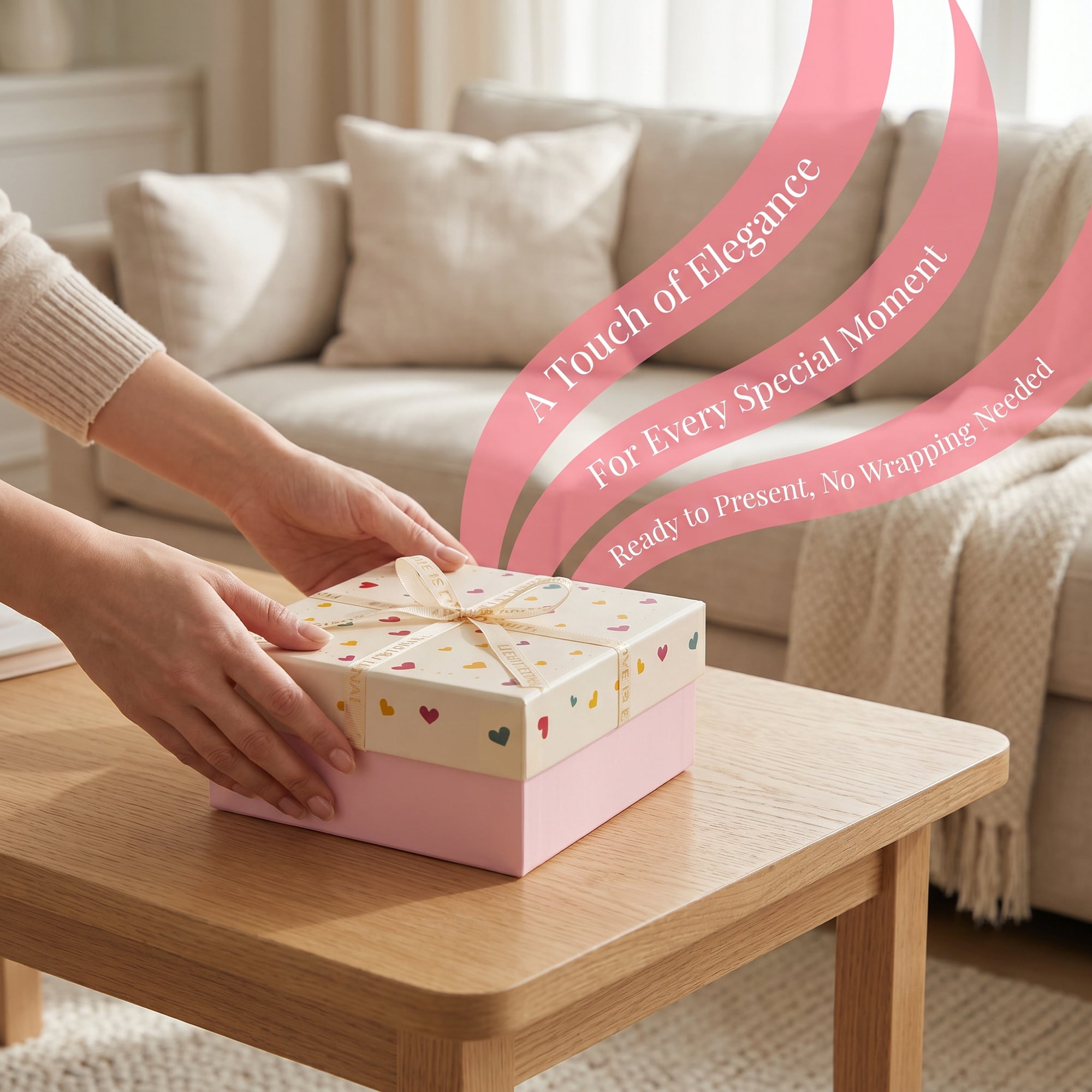 Unique Bargains Colorful Heart Shaped Ribbon Versatile Gift Box Pink 5.9" x 5.9" x 2.8"