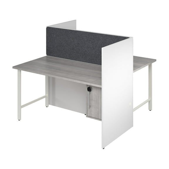 Hustle 60W 2 Person Cubicle with Tackboard in White/Gray - Engineered Wood