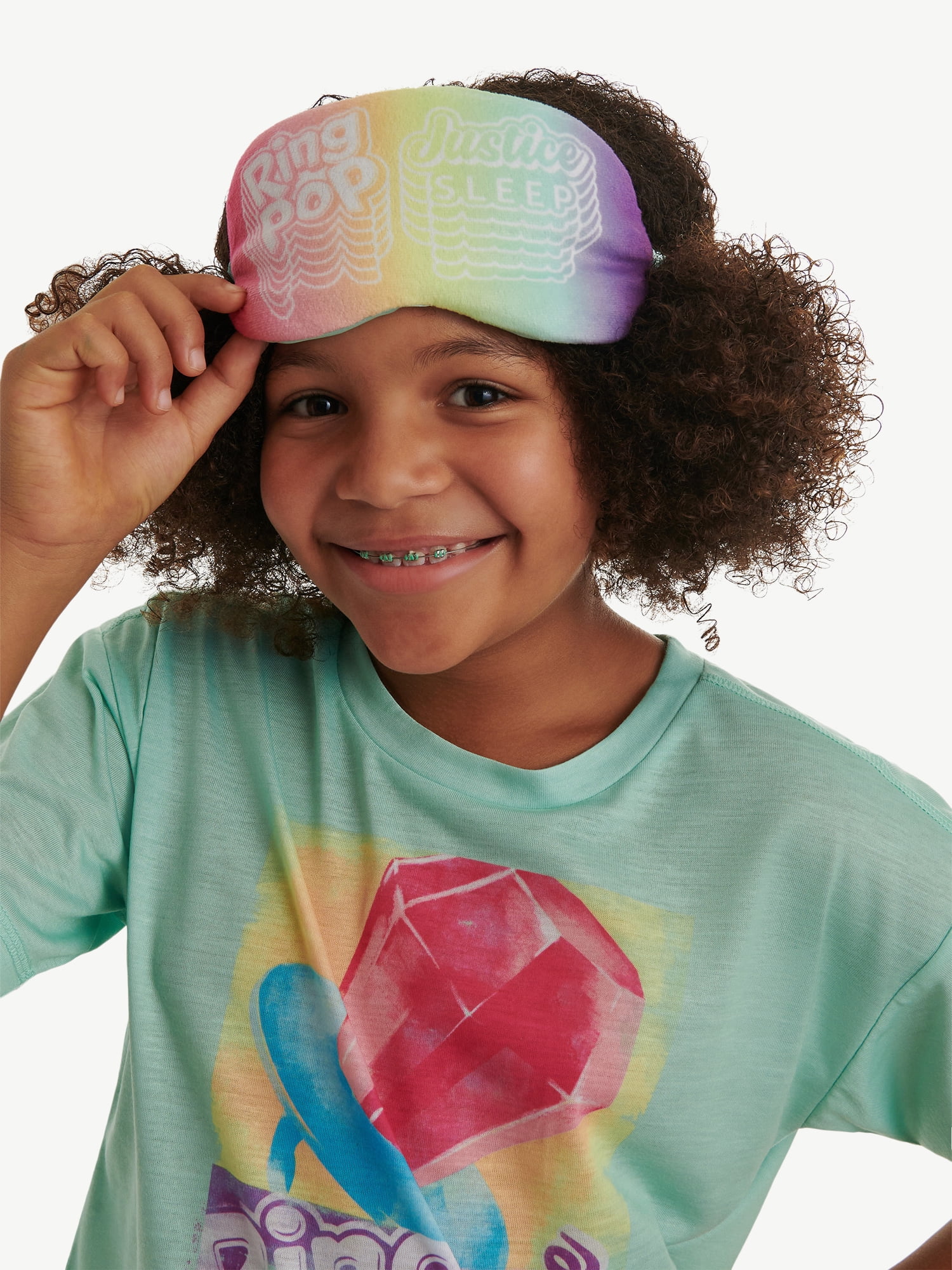 Justice x Ring Pop Girls Short Sleeve Top and Pant Pajama Set with Eyemask, 3-piece, Sizes 5-18