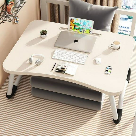 RETON Foldable Laptop Lap Desk, Portable Lap Standing Desk for Reading and Writing, Adjustable Tray Table for Kids, Notebook Computer Stand for Bed Couch Sofa Floor, White