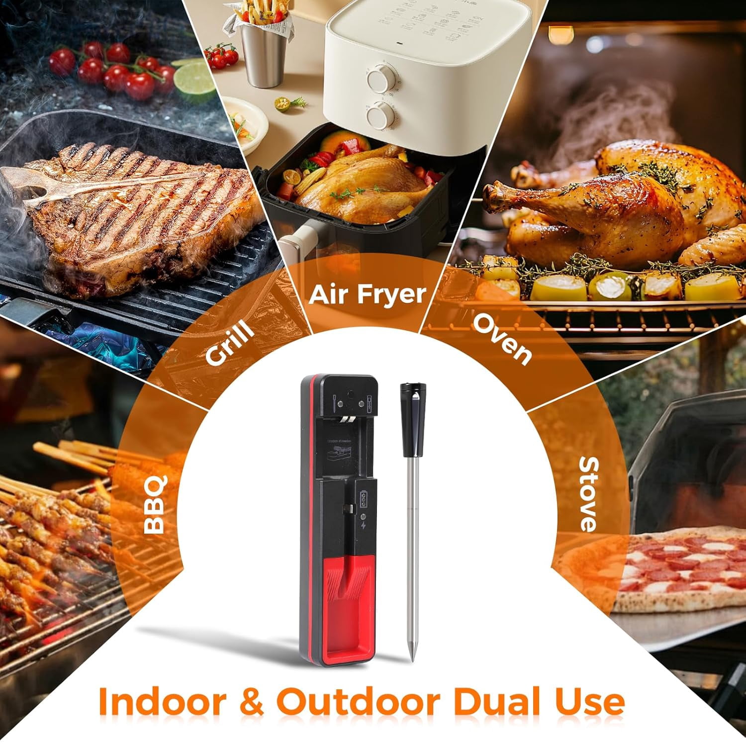 NiTsai Smart Wireless Meat Thermometer with Ultra Thin Probe, Remote Monitoring and  Read with APP, Bluetooth Food Thermometer for Oven, BBQ, Smoker, Grill, Air Fryer