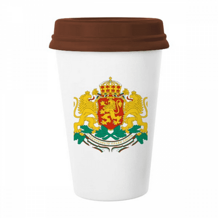 

Bulgaria National Emblem Mug Coffee Drinking Glass Pottery Cerac Cup Lid