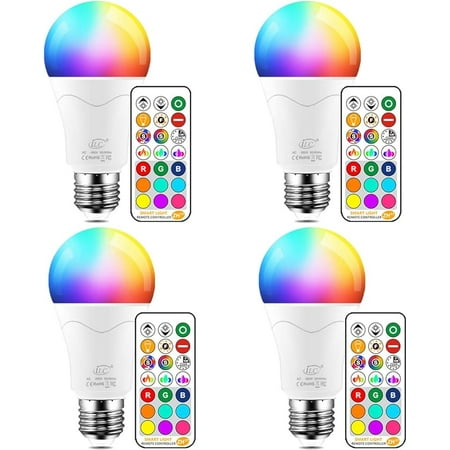 

ILC LED Light Bulb 85W Equivalent Color Changing Light Bulbs 2700K Warm White Remote Control RGB 6 Modes Timing Sync Dimmable E26 Screw Base (4 Pack)