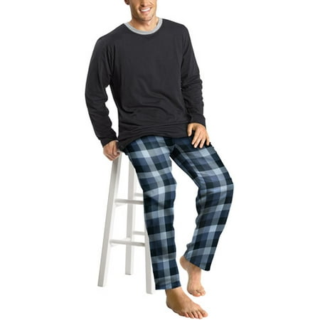 Hanes - Big Men's Jersey Crew Flannel Sleep Set