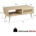thumbnail image 2 of Boho Coffee Table with Storage for Living Room, Natural Wood Center Table with Sliding Door and Open Shelves, Mid-Century Modern Furniture for Small Space Apartment, 2 of 8