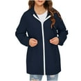 thumbnail image 2 of Women's Waterproof Breathable Thin Rain Jacket With Hood Long Sleeve Cycling Travel Outdoor Windbreaker Lightweight Jacket Navy S, 2 of 7