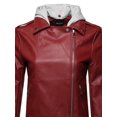 thumbnail image 5 of Women's Casual Detached Hood Zipper Closure Notched Collar Leather Jacket, 5 of 5
