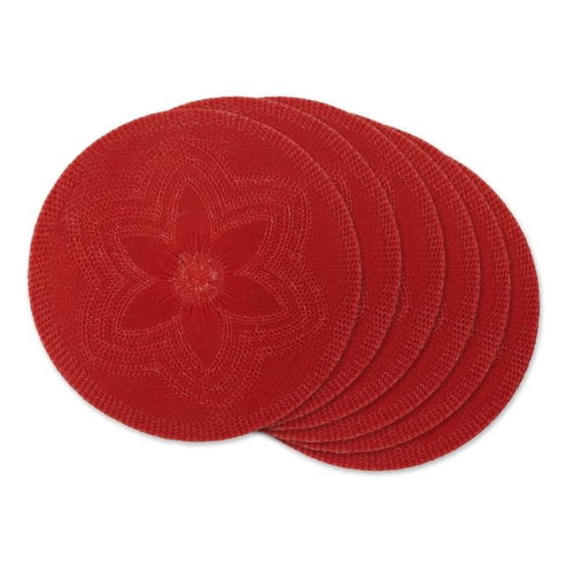Design Imports CAMZ12800 Ensemble de 6 Napperons Ronds Tissés Floraux, Rouge Vintage