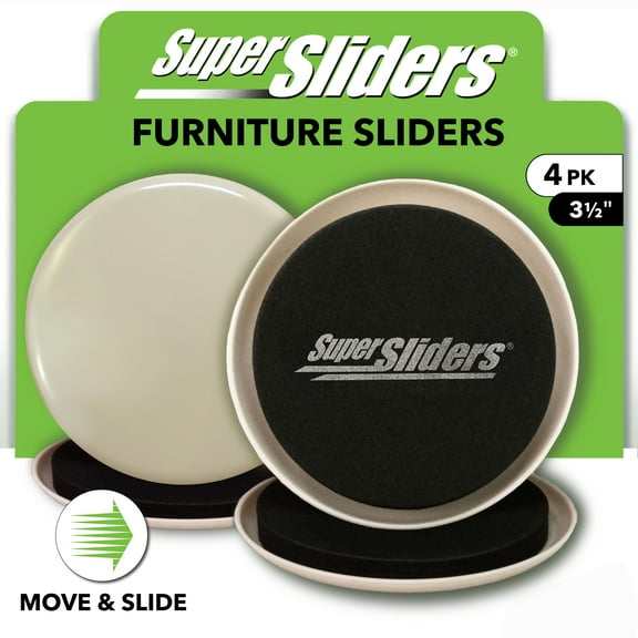 Super Sliders Reusable 3-1/2 Inch Furniture Gliders, 4 Pack For Hardwood Floors