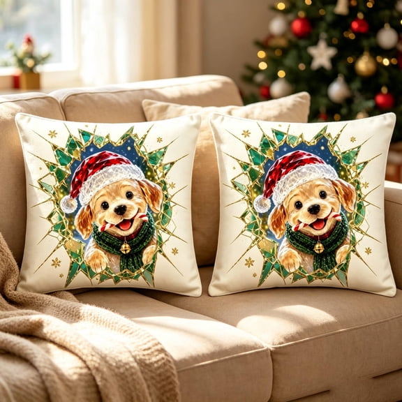 2 Pack Christmas Linen Throw Pillow Covers, 18 x 18 Inch,Holiday Decorative Pillowcases, Farmhouse Square Cushion Covers, Indoor Outdoor Christmas Decor Pillow Covers Without Pillow Core