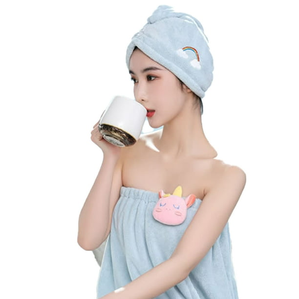 Falda de ducha absorbente de secado rápido para baño de spa y turbante para secar el cabello, juego de 2 piezas