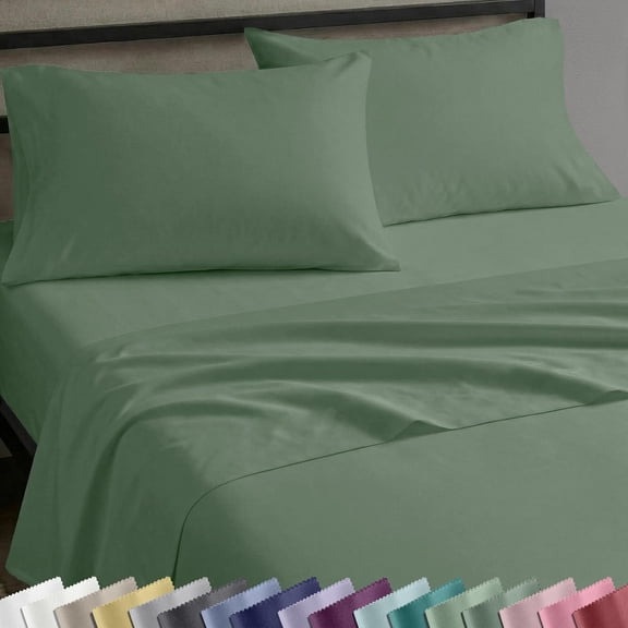 100% Cotton Sateen Queen Sheets 4 Piece Set Pine Green 14 Inch Deep Pocket