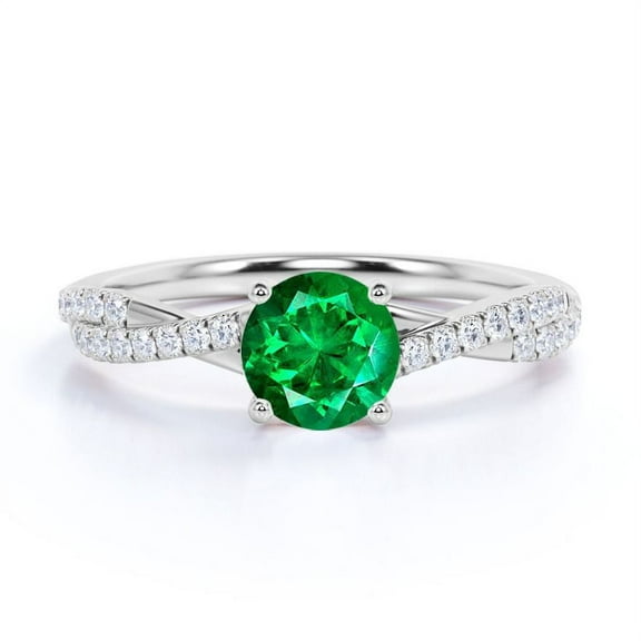 JeenMata Prong 1 TCW Round Lab Created Emerald and Moissanite Infinity Engagement Ring with Pave Accents in 18K White Gold Plating over Silver