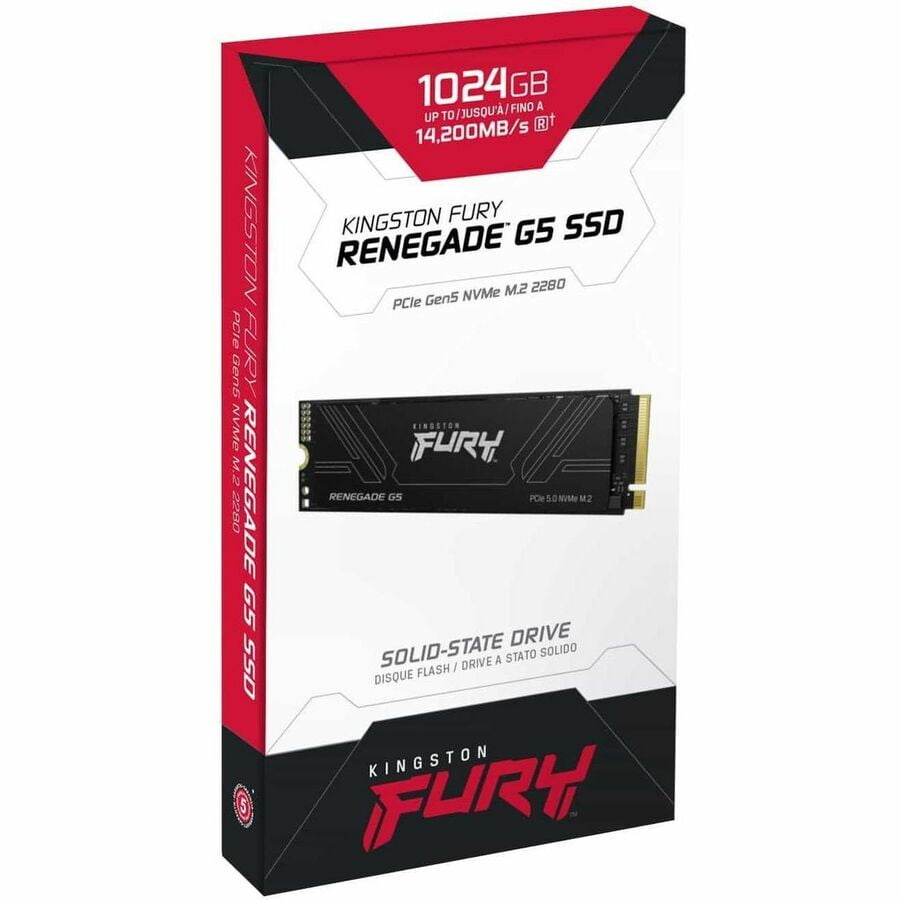 Kingston FURY Renegade G5 1 TB Solid State Drive - M.2 2280 Internal - PCI Express NVMe (PCI Express NVMe 5.0 x4) - Desktop PC, Notebook Device Supported - 1024 TB TBW - 14800 MB/s Maximum Read Tra...