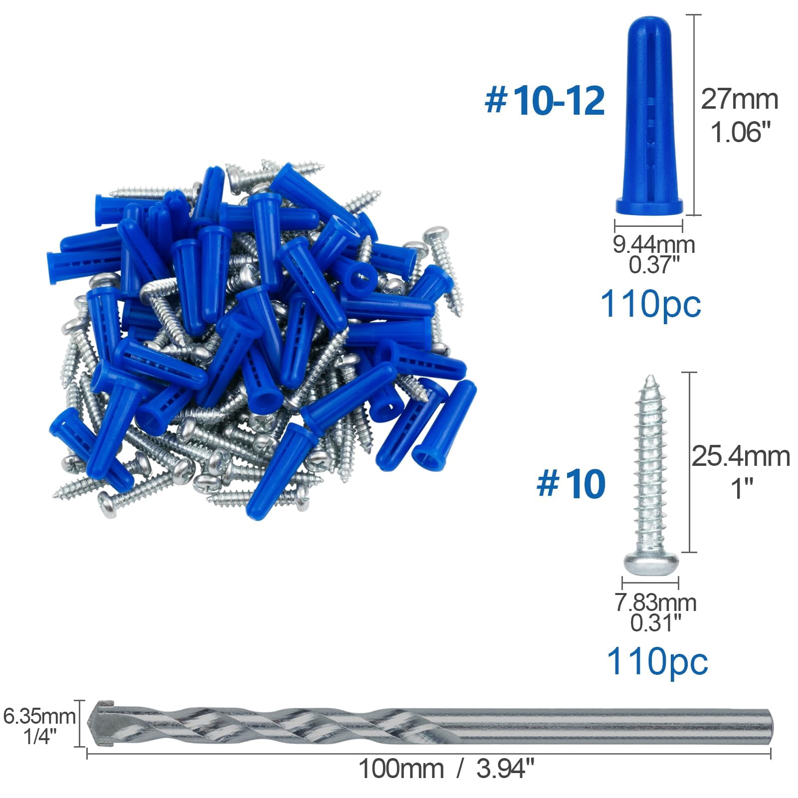 Drywall Anchors Assortment Kit for Sheetrock Concrete Brick, 350Pcs Wall Anchors and Flat Head Screws, 5 Sizes Picture Hanging Set for Bedroom/Office Wall Art Decor, House Warming Gifts New Home