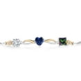 thumbnail image 2 of Gem Stone King 925 Silver and 10K Yellow Gold Blue Created Sapphire Green Mystic Topaz and Lab Grown Diamond Tennis Bracelet for Women By Keren Hanan (2.10 cttw, Adjustable up To 9 inch), 2 of 4