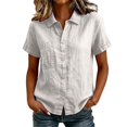 thumbnail image 2 of Qulqfy Lapel Women's Blouses Short Sleeve Solid Cotton Linen Casual Beige Spring Tops for Women Trendy Summer L, 2 of 7