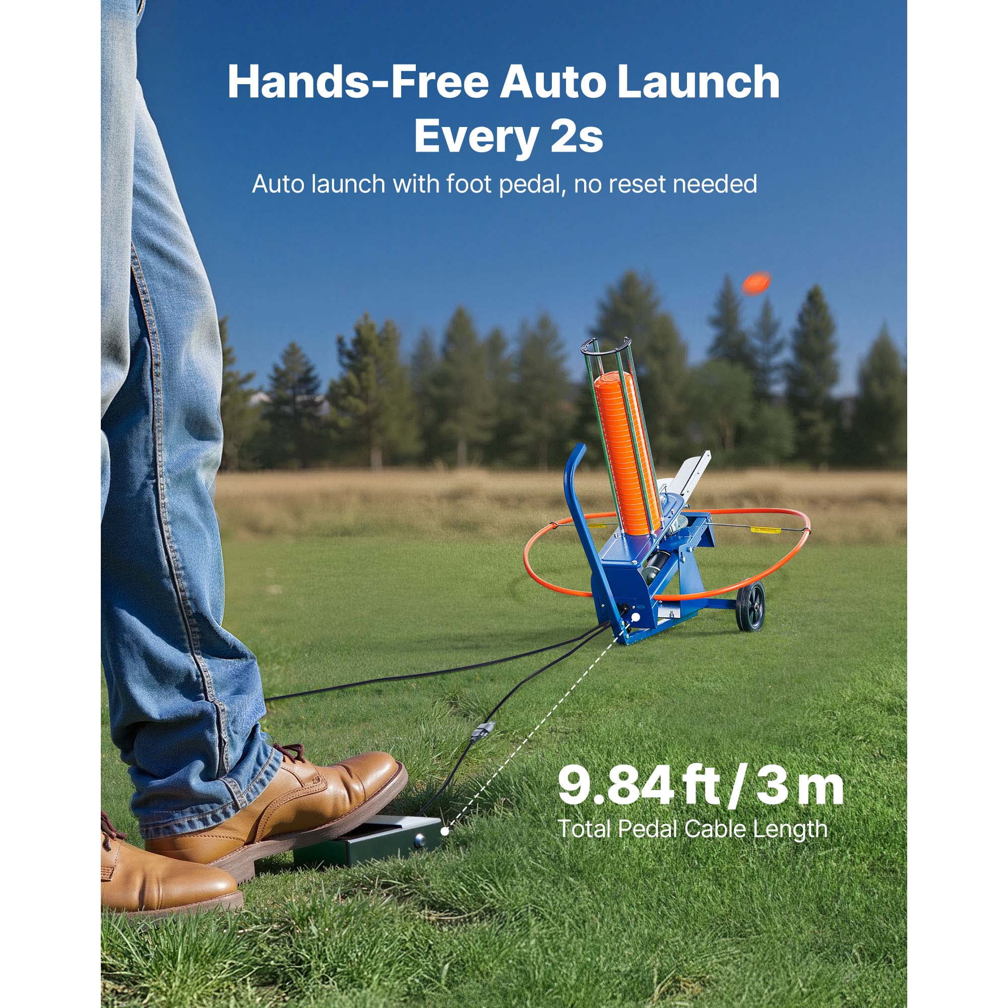 KFFKFF Automatic Clay Target Launcher with Adjustable Angle, Foot Pedal, and Pull Handle - Holds Up to 50 Targets, Throws Over 55 Yards, Ideal for Shooting Practice and Sports
