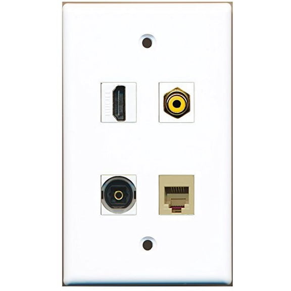 RiteAV - 1 Port HDMI 1 Port RCA Yellow 1 Port Phone RJ11 RJ12 Beige 1 Port Toslink Wall Plate