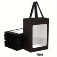 thumbnail image 2 of DEKAXID 12 bolsas de regalo de papel con ventana transparente 9.84”x7.0”x5.12” Bolsas de compras de papel kraft con asas Festivales Suministros para fiestas Marrón/Blanco/Negro Año Nuevo Día de San, 2 of 6