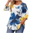 thumbnail image 2 of Yotami Womens 3/4 Length Sleeve Tops Plus Size Summer Loose T-Shirts for Vacation Floral Print Crewneck Lightweight, White XXL, 2 of 5