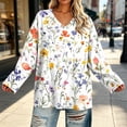 thumbnail image 5 of CLOISE Womens Tunic Tops Plus Size V Neck Casual Shirts Floral Long Sleeve Pullover Fall Loose Clothing White 2XL, 5 of 6