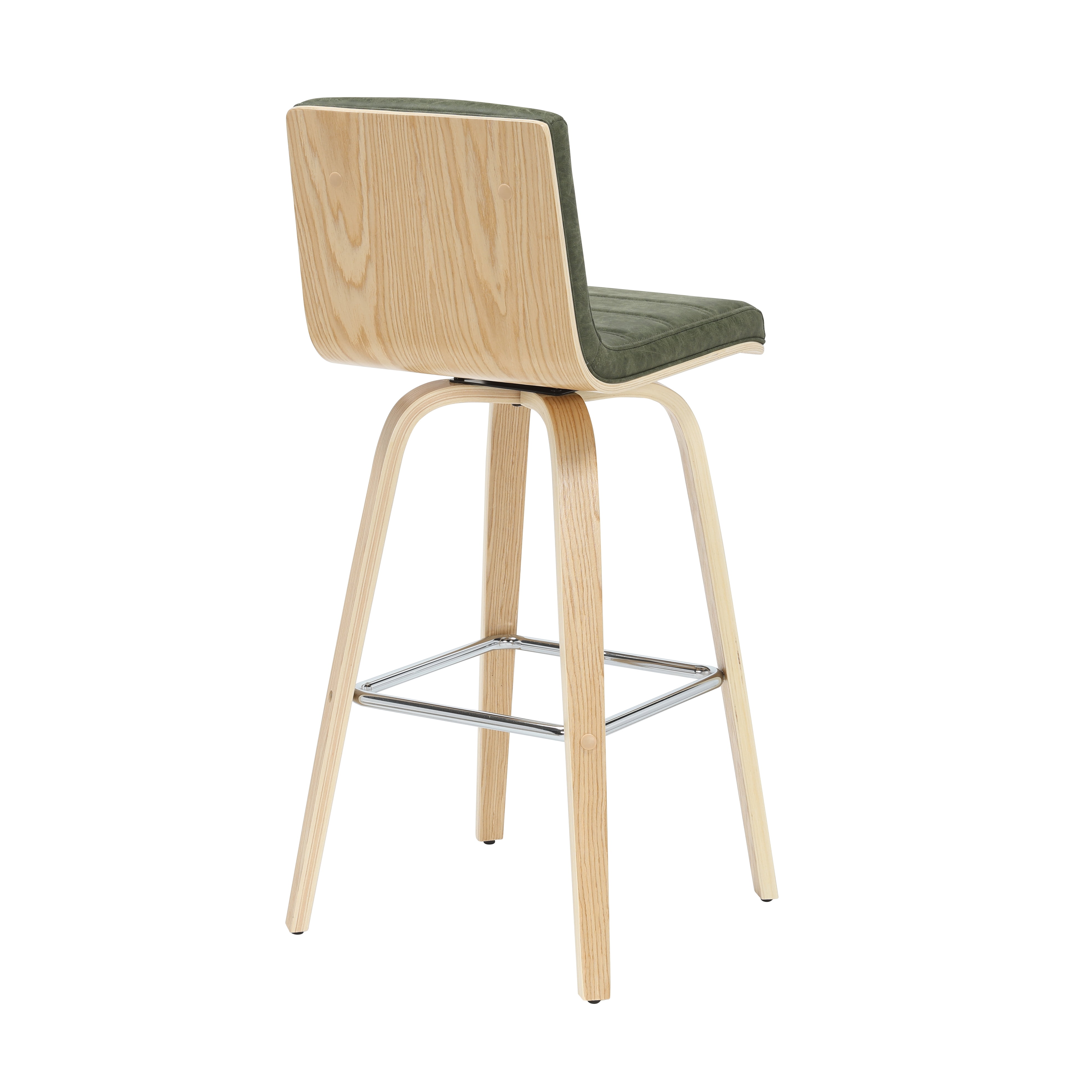 Vienna 39.5 in. H Swivel Bar Height Vintage Green Square Back Wood Bar Stool with Faux Leather Seat