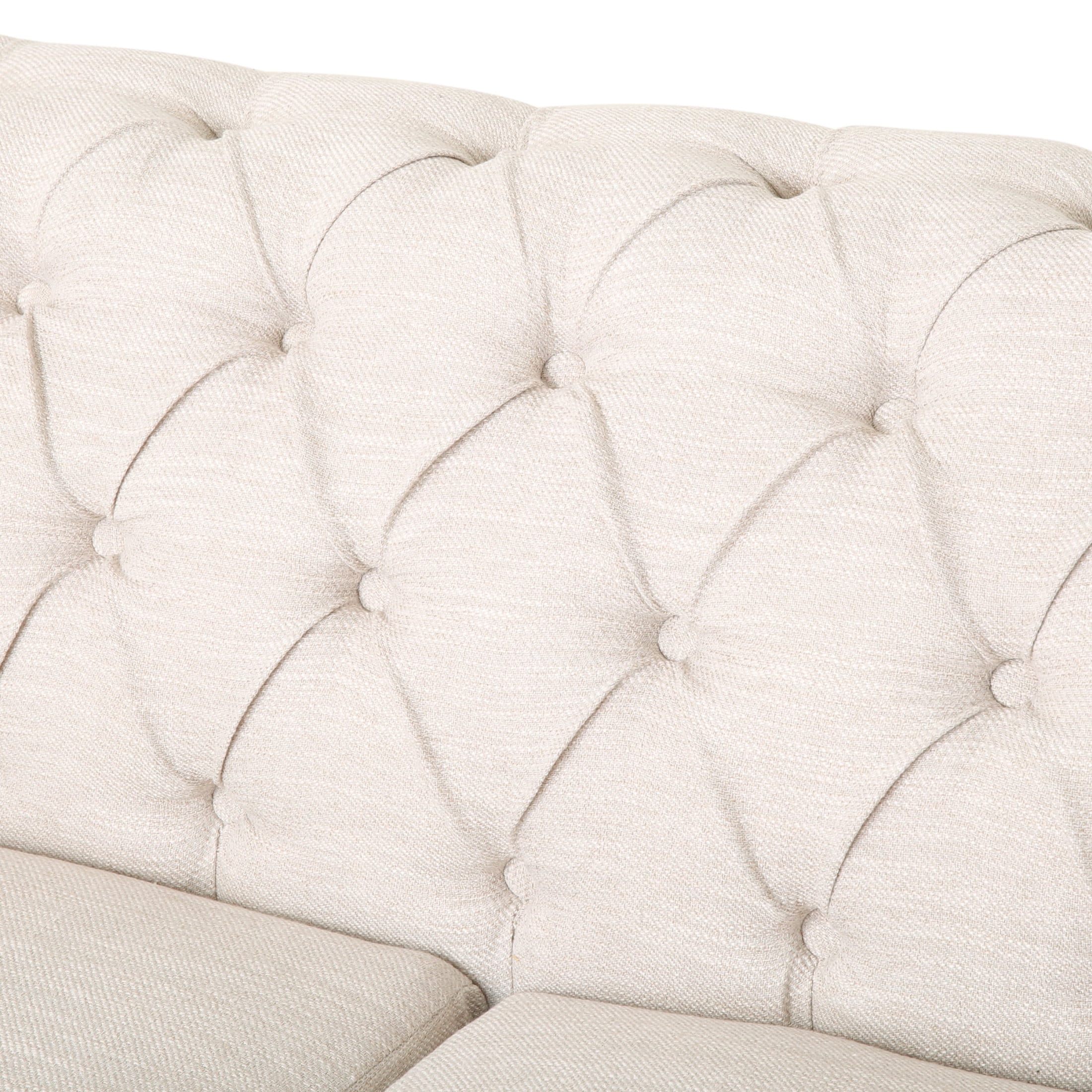 Noble House Glencoe Fabric Tufted 3 Seater Sofa, Beige