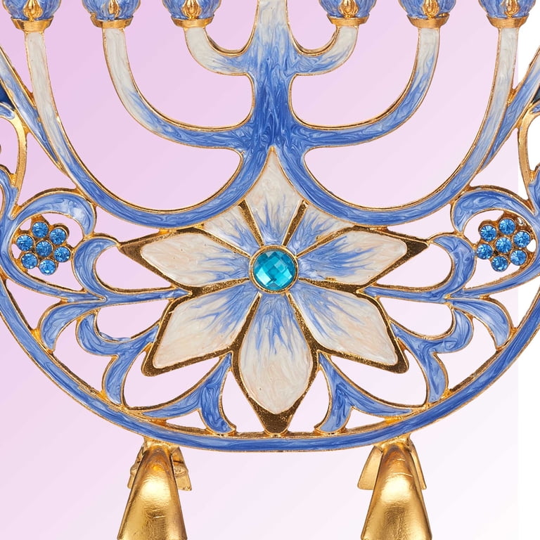 Hand-Painted Blue Ivory Menorah with Gold Accents photo 5
