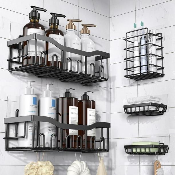 EUDELE Carrito de Ducha Adhesivo, Paquete de 5 Organizadores de Baño de Acero Inoxidable Inoxidable con Gran Capacidad, Estantes sin Perforaciones para Almacenamiento de Baño y Decoración del Hogar