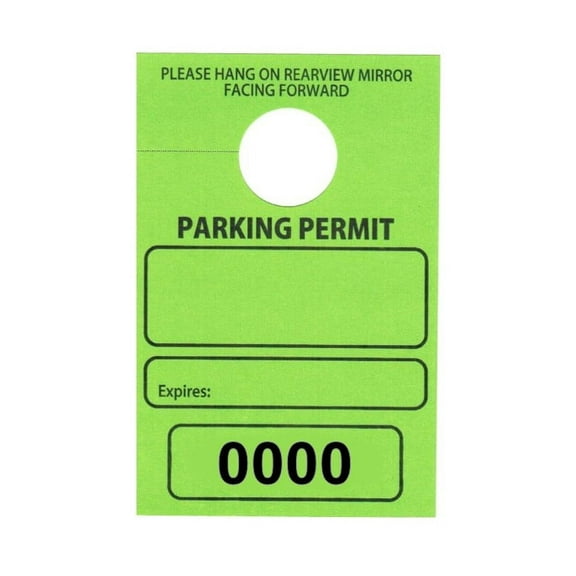 Parking Permit Hang Tags, 3 1/8 X 4 3/4, Green, Seq. Numbered 0000-0050, w Mirror Hole - Pack of 50 Tags