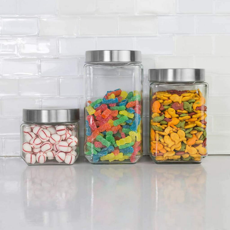 Oggi 4 Piece Airtight Glass Storage Containers Set - Includes 4 Square  Glass Kitchen Canisters with Stainless Steel Lids - Sleek, Modern Kitchen