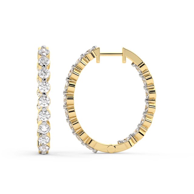 Boucle d'Oreille Créole en Diamant de Laboratoire / Boucles d'Oreilles Créoles Rylee de Forme Ronde Certifiées IGI de 3 Carats / Or Jaune 14K / Monture à Griffes Qualité FG-VS1-VS2 / Friendly Diamonds