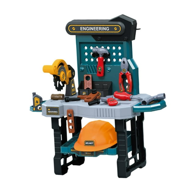 Lipstore Kids Tool Bench Construction Workbench Toy Multifunction Build Your Own Toy Tool blue with hat