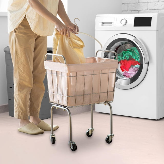 Cesta de lavandería con ruedas Rolling Laundry Hamper Organizador de canasta de ropa de marco de metal resistente para hotel para Hotel Farmhouse