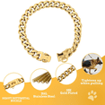 thumbnail image 2 of Hip-Hop Style Stainless Steel Dog Collar - 19mm Wide Gold-Plated Neckband with Secure Buckle Lock, 12 Inch (31cm) for Medium Dogs, Durable & Comfortable Pet Accessory with Fade-Resistant Shimmering, 2 of 6