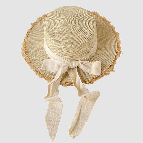 Bxsruta Women's Wide Brim Straw Sun Hat for Beach Summer Outings Sun Protection Sweet Forest Style