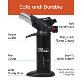 EurKitchen Large Culinary Butane Torch with Gauge, Safety Lock