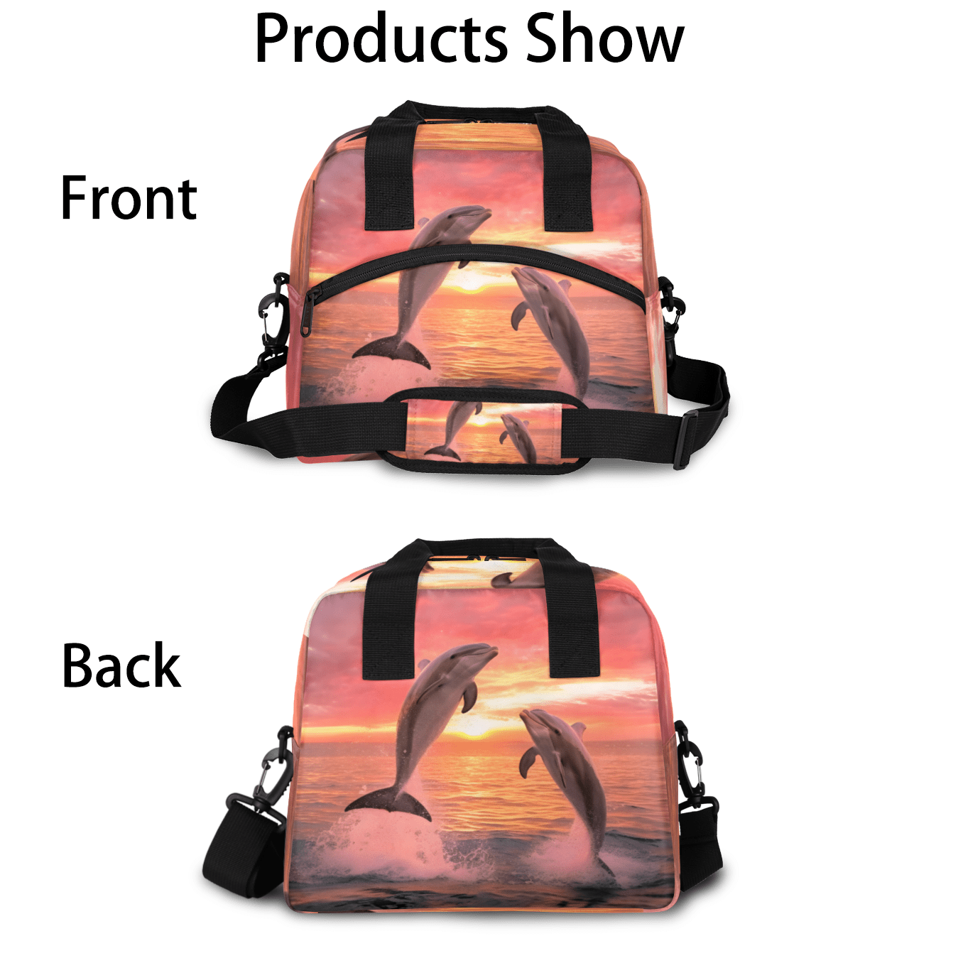 Herdesigns Dolphin Themed Insulated Lunch Bag for Women Men Adults Large Reusable Lunch Box Sea Dolphin Leakproof Cooler Tote Bags with Adjustable Shoulder Strap