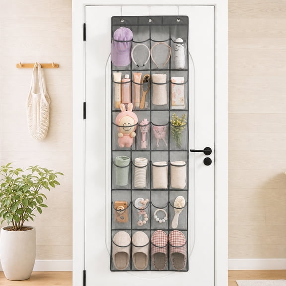 Over‑the‑Door Shoe Organizer, 24 Large Breathable Mesh Pockets Hanging Shoe Storage Rack, Space‑Saving Behind Door Shoe Holder for Closet Entryway Bedroom Utility Room for Men Women