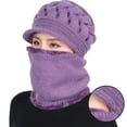 thumbnail image 2 of Sonducket 2020 nuevo calentador de cuello femenino Otoño Invierno gorros sombreros máscara mujer invierno sombrero tejido sombreros bufanda conjunto Sombreros Púrpura claro, 2 of 8