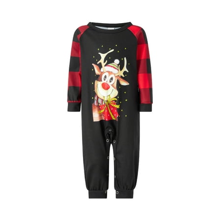 

Matching Family Christmas Pajamas Elk Print Long Sleeve Tops +Plaid Pants/Baby Romper/ Sleepwear Set for Christmas Festivities