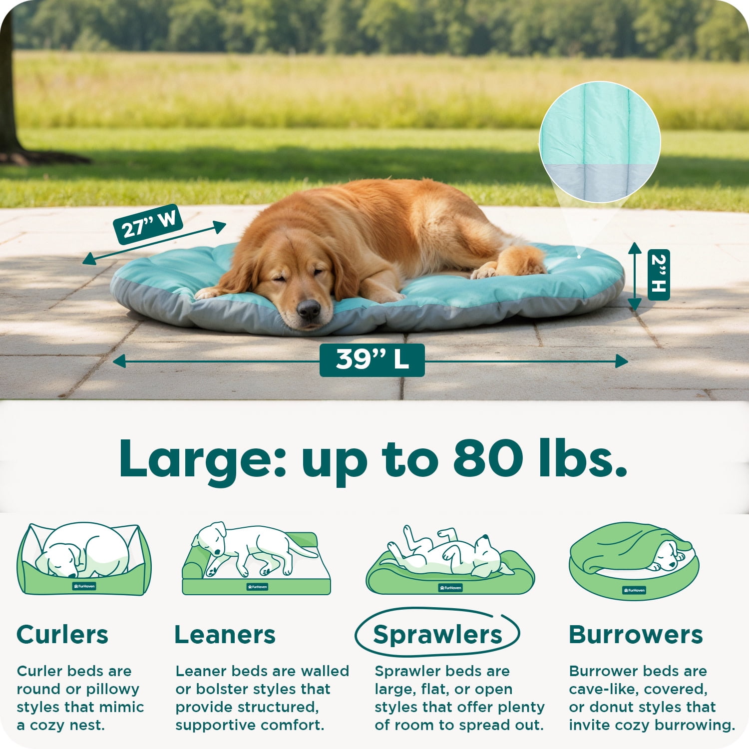 FH Trail Pup Travel Pillow Mat-LG - Aqua/Granite Gray
