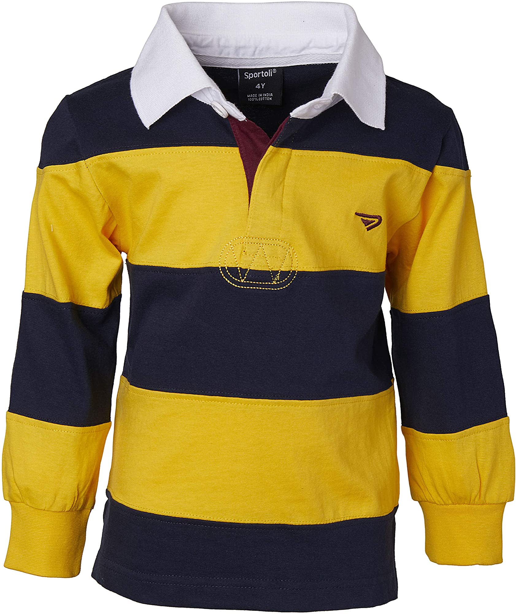 Sportoli Boys Cotton Wide Striped Long Sleeve Polo Rugby Shirt 