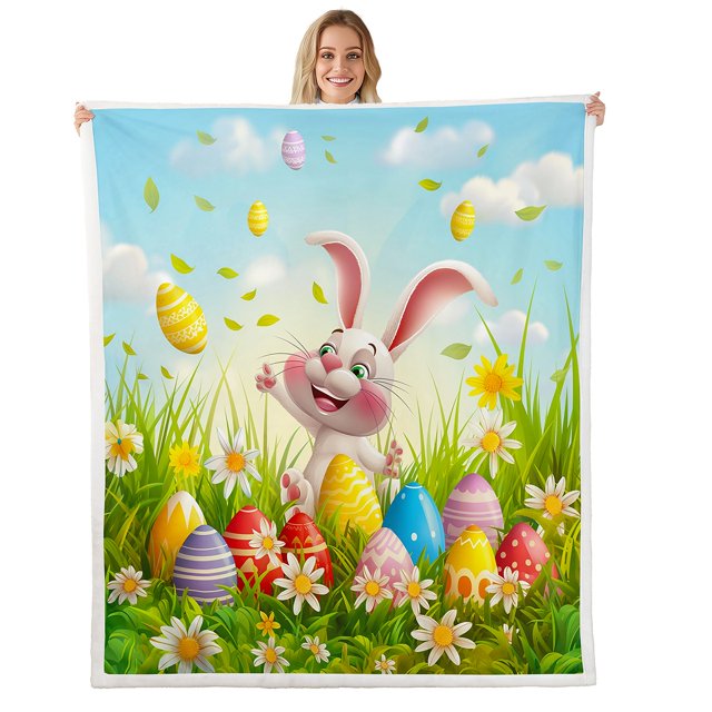 Erosebridal Rabbit Eggs Fleece Blanket 40x50 For Kids,Happy Easter Sherpa Throw,Floral Room Decorative,Lightweight