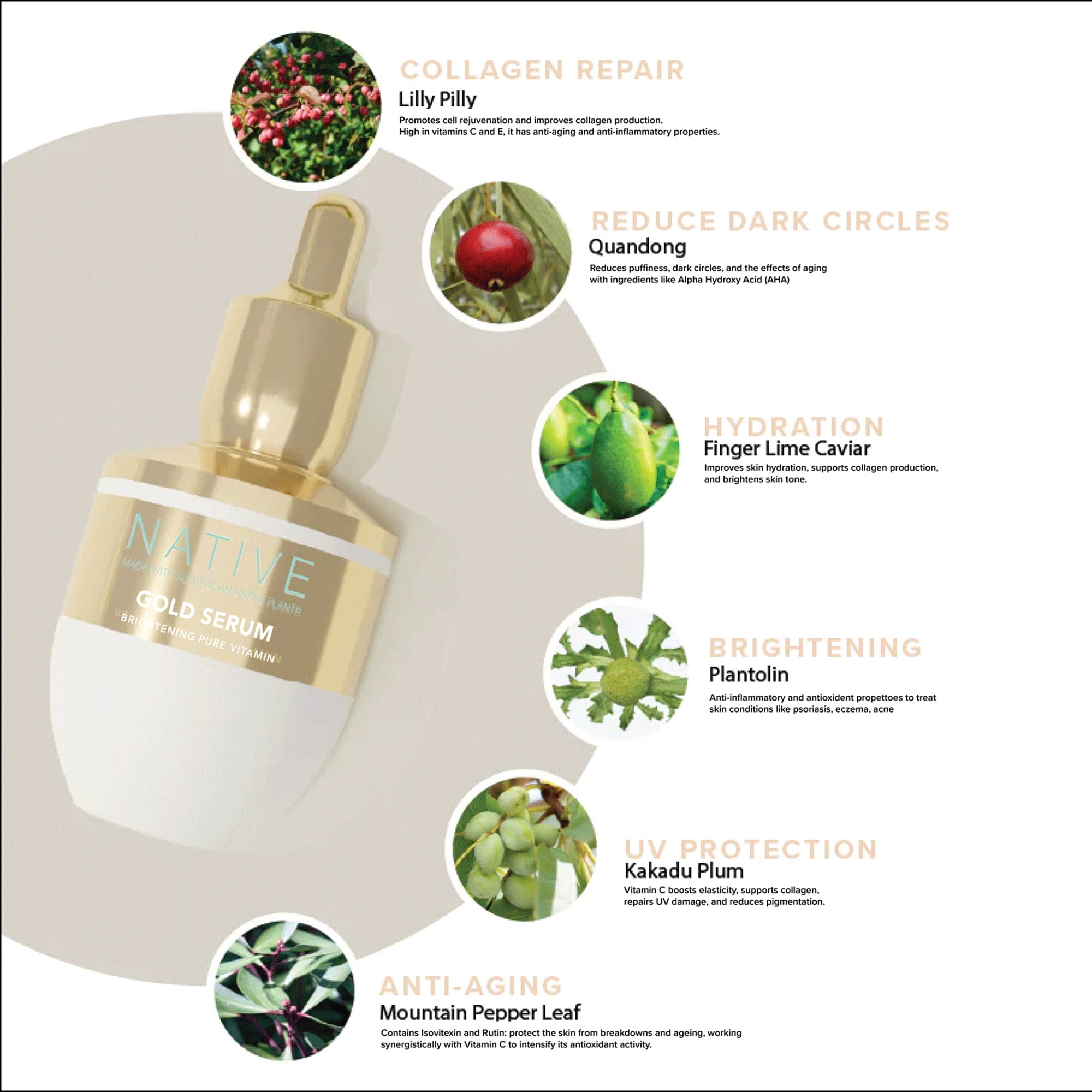 Klara Cosmetics Native Gold Pure Vitamin Brightening Serum, 1.01 oz