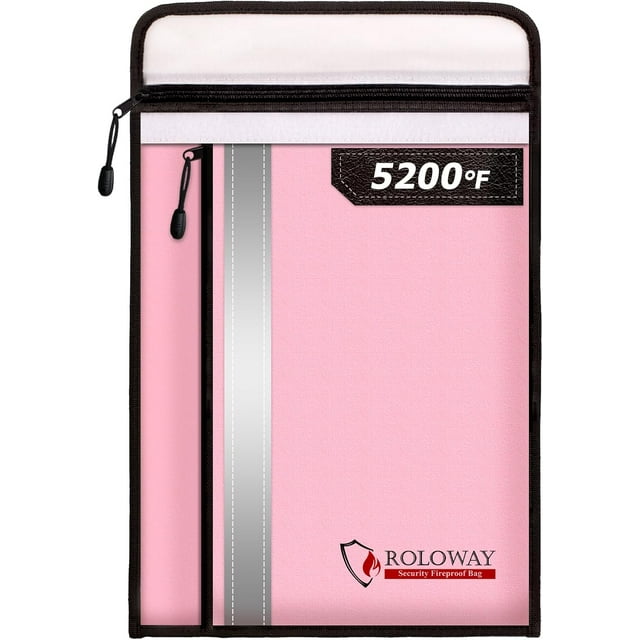 Fireproof Document Bag (15 x 11 inch) with 2 Pockets & Waterproof Zipper, Fireproof Money Bag, Fire Safe Bag with Reflective Strip, Fireproof Envelope for Cash, Legal Documents Safe (Silver)