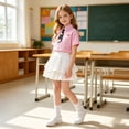thumbnail image 2 of XAOFW Back To School Summer Girls Outfits With Short Sleeves Lapel Button Down Striped Tie Shirt And Pleated Skirts Two Piece Formal Sets Versatile Clothing Sets 2-3 Years, 2 of 9