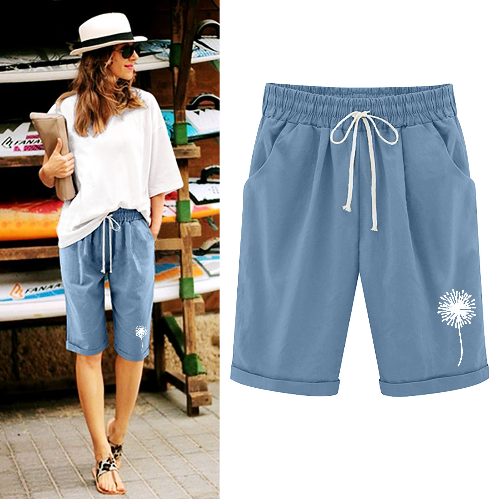 Bermuda Shorts for Women Trendy Summer 2024 Beach Drawstring Knee ...